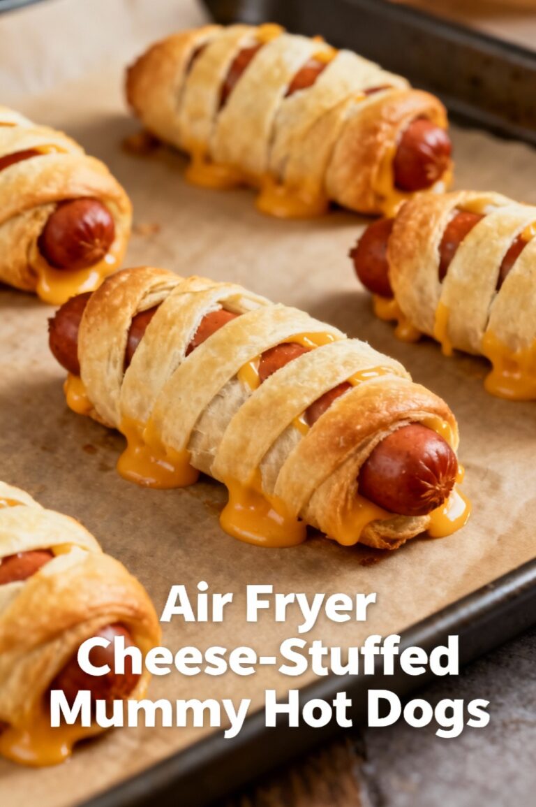 Air Fryer Cheese-Stuffed Mummy Hot Dogs