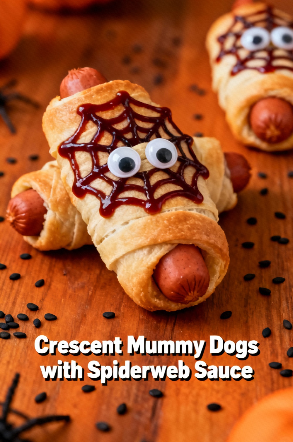 Crescent Mummy Dogs with Spiderweb Sauce