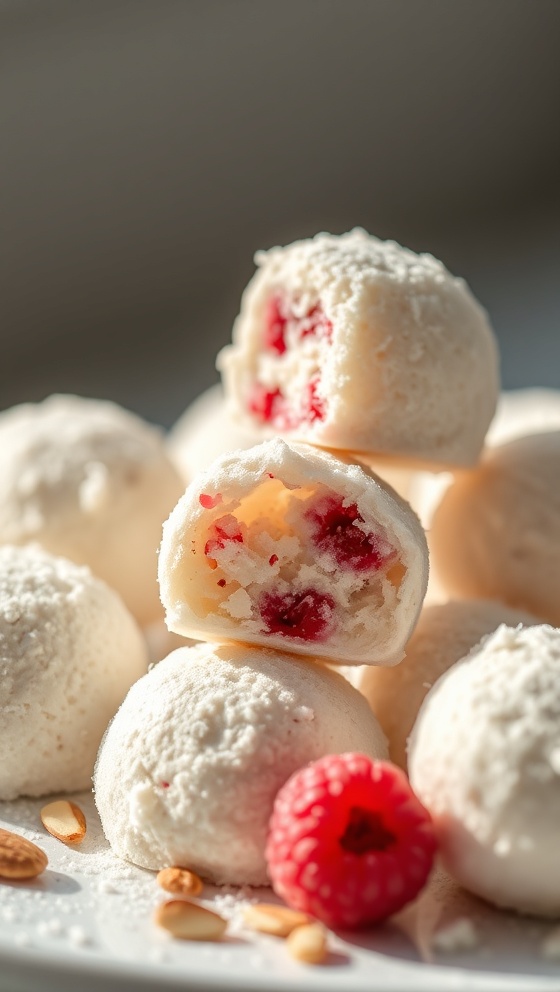 Almond Raspberry Snowball Bites