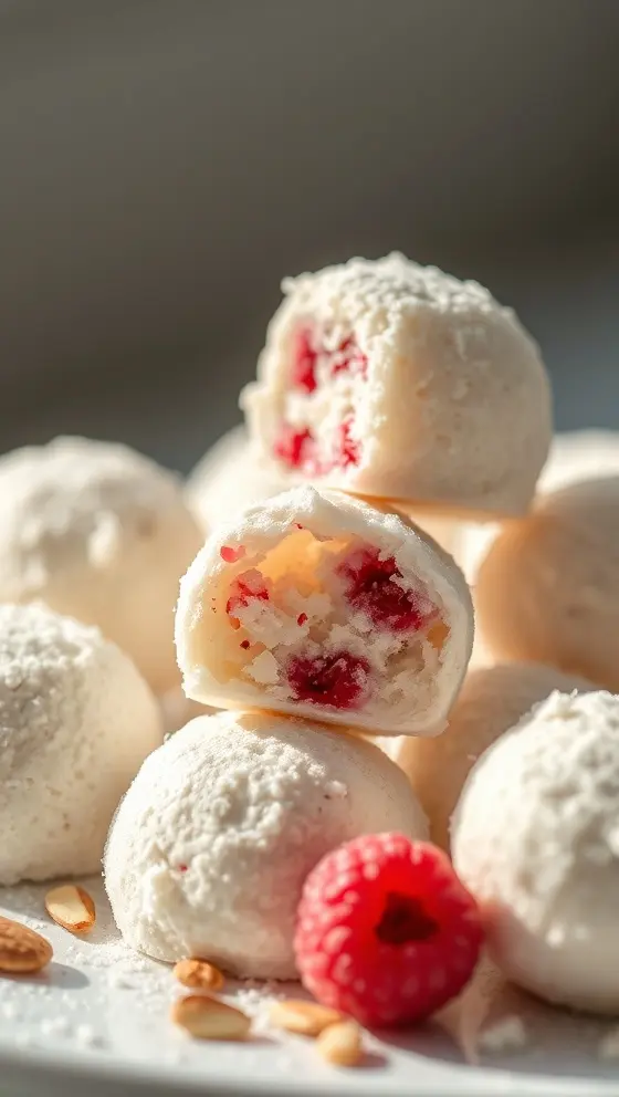 Almond Raspberry Snowball Bites