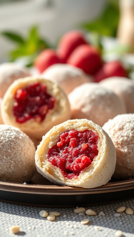 Raspberry Filled Almond Snowball Cookies